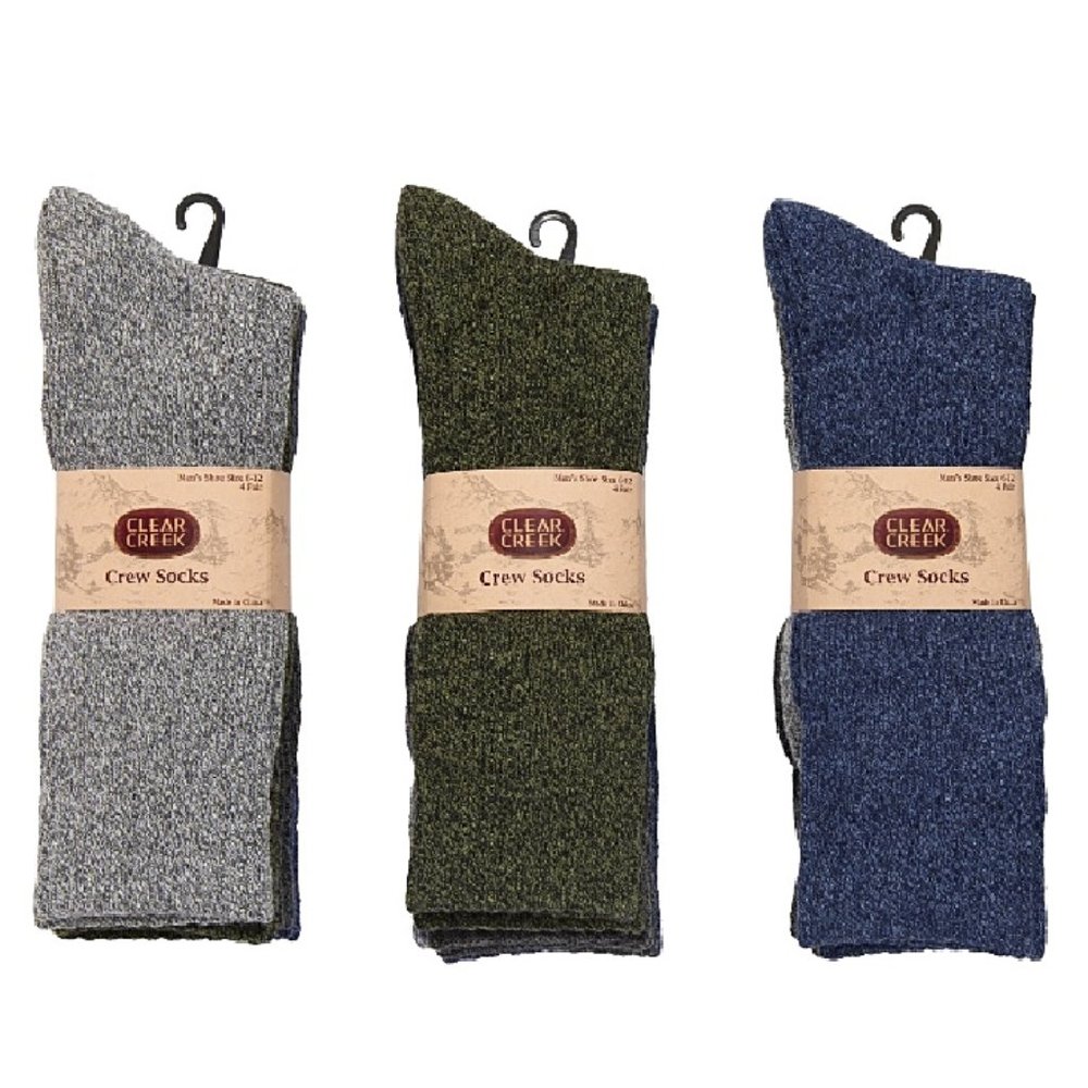 6 Pairs Mens Clear Creek Soft Cotton Poly Blend Dress Casual Asst Crew Socks